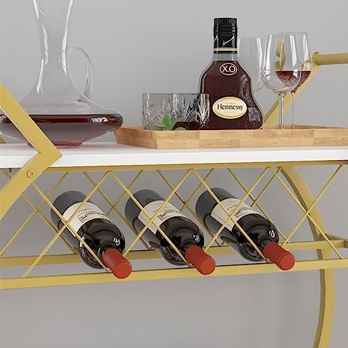 LVB Modern Bar Cart, Industrial Rolling Serving Wine Cart, White and Gold - Image 5