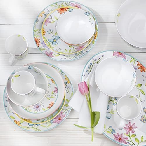 Charlotte Collection 15" Oval Platter and 9" Fruit/Vegetable Bowl, Multicolor Watercolor Floral/Garden Design, 2 Piece Stoneware Serving Set - Image 5