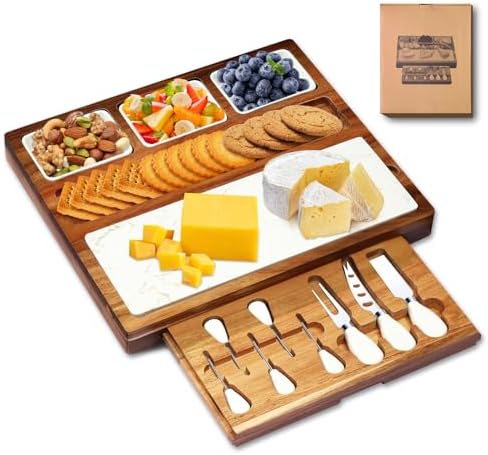 Charcuterie Board Set Premium Large Acacia Wood Cheese Platter with Reusable Bowls, Cheese Knives and Forks - Housewarming, Wedding, Bridal Shower, Birthday Gifts by Unknown
