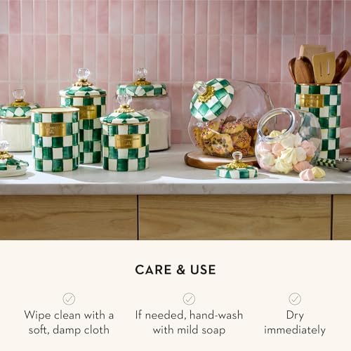 MACKENZIE-CHILDS Enamel Canister, Large, Green-and-White Emerald Check - Image 5