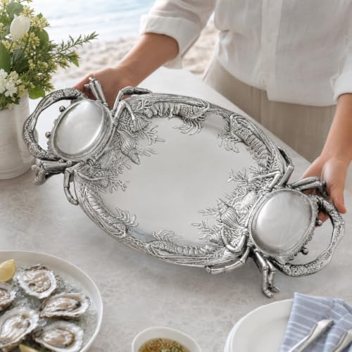 Arthur Court Crab Platter - Premium Aluminum Coastal Serveware for Entertaining - 24 x 13.5 Inches - Image 4