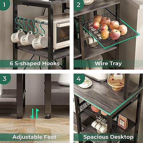 SUPERJARE Bakers Rack with Power Outlet, 35.4 Inches Coffee Bar with Basket - Image 6
