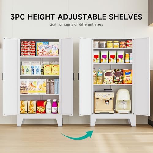 SISESOL 47" Tall Metal Pantry Cabinet,Farmhouse Kitchen Pantry Storage Cabinet with 2 Doors and 3 Shelves,White Storage Cabinet,Large Cupboard for Home,Kitchen,Dining/Living Room/Bathroom - Image 5