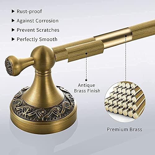 BATHSIR Antique Brass Towel Bar Set, Adjustable Bathroom Accessories Include Expandable Towel Holder Toilet Paper Holder Towel Ring Robe Hook Retro Carved Style Hardware 4 Piece Wall Mount - Image 5