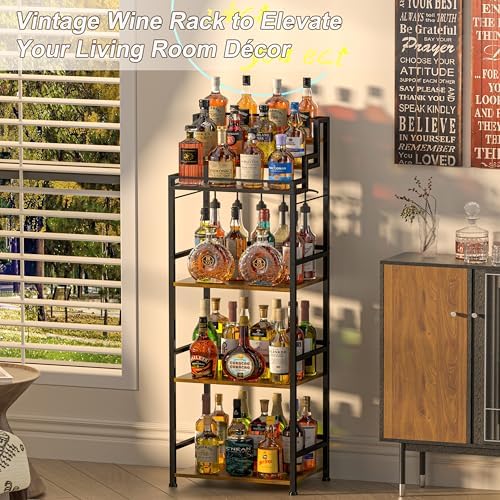 6-Tier Liquor Cabinet for Home Bar, Freestanding Stepped Wine Rack with Open Shelves for Whiskey & Coffee Syrup Storage, Corner Display Stand for Alcohol Bottle, Bar Cart Style for Living Room Kitchen - Image 5