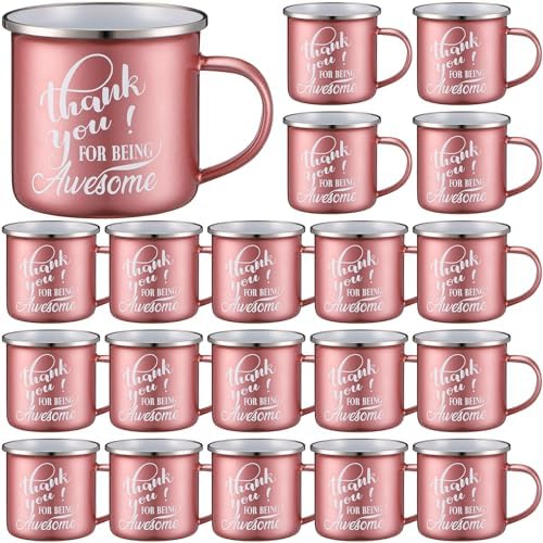 Sliner 20 Pcs Thank You Gifts 12oz Enamel Coffee Mugs Bulk with Handle, Thank You for Being Awesome Cups Employee Appreciation Gift for Teacher Coworker Friend(Rose Gold) by Sliner