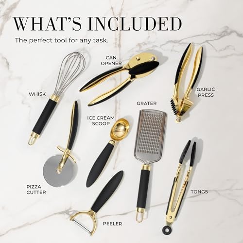 Styled Settings Black and Gold Kitchen Utensils, 8-Piece, Black & Gold - Image 2