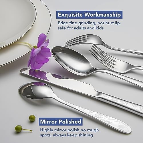 40 Piece Silverware Set Service for 8, EIUBUIE Premium Stainless Steel Cutlery Set, Mirror Polished Flatware Sets with Pattern Handle, Modern Kitchen Eating Utensils Sets Include Spoons Forks Knives - Image 5