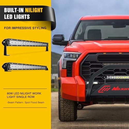 Nilight Bull Bar with Light Bar for Toyota Tundra | for Toyota Tundra 2022 2023 2024 Includes License Plate Hole Brush Guard, Front Bumper Push Bar w/Grille Skid Plate Light Mount - Image 4