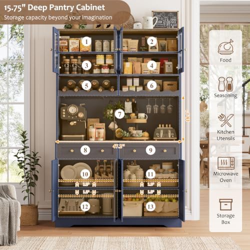 HOSTACK 75"H Kitchen Pantry Storage Cabinet, Coffee Bar, Tall Hutch Cabinet - Image 5