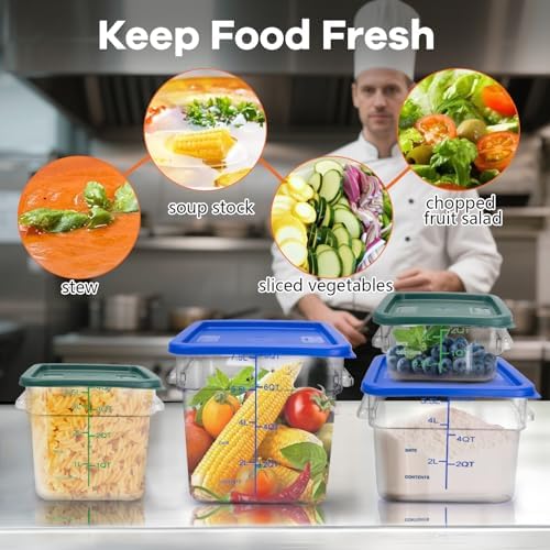 4 Pack Food Storage Containers with Blue Lids, 6.0 Qt - Square, Clear, Polycarbonate, for Restaurant Commercial Kitchen and Home party - Image 6