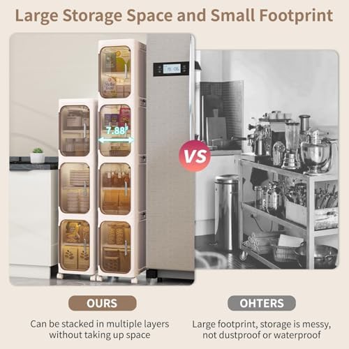 4 Tier Slim Bathroom Storage Cabinet, Foldable and Movable, Beige - Image 4