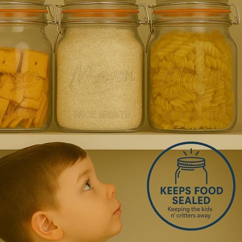 kitchentoolz Large Glass Mason Jars with Airtight Lids - Half Gallon Food Storage & Canning Jars with Measurement Markings - Kitchen Pantry Containers for Flour, Sugar & Dry Goods - 64 oz (4pk) - Image 5