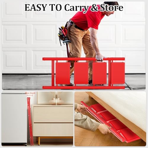 DIAMONDFORGE 4 Step Ladder, Folding Step Stool with Anti-Slip Wide Pedal, Soft Handle, Anti-Slip Feet, Sturdiest Steel Construction, 800lbs Capacity Steel Ladder for Home and Office, Red - Image 5