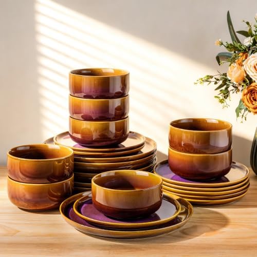 TheTerra Ceramic Dinnerware Set for 8, 24-Piece Plates and Bowls Set by TheTerra