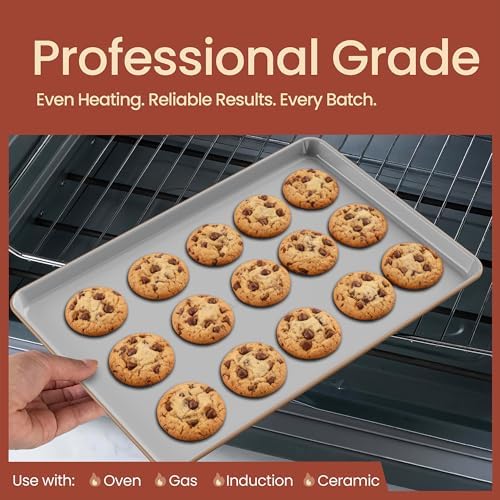 Bakken 8-Piece Stackable Bakeware Set – Ceramic Non-Stick, Oven-Safe Baking Sheets & Pans, PTFE/PFOA/PFOS-Free, Ergonomic Handles, Includes Cooling Rack – Healthy, Non-Toxic Baking Essentials, Gold - Image 3