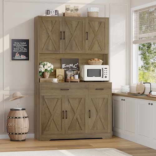 HOSTACK 71" Kitchen Pantry Storage Cabinet, Farmhouse Kitchen Hutch Cabinet - Image 4