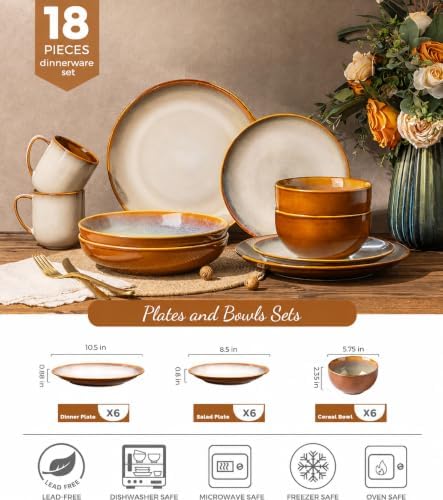 LeRatio Ceramic Dinnerware Sets for 6,18Pcs Porcelain Plates and Bowls Set - Image 2