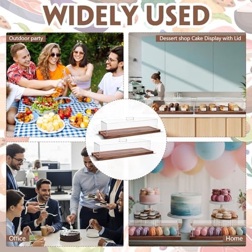 Mifoci 3 Pack Acacia Wood Cake Stand Serving Tray with Acrylic Lid, 15 x 6 x 4 Inches Charcuterie Table Display Set, Dessert Serving Tray Set for Bakery, Buffet, Home Party & Restaurant - Image 6
