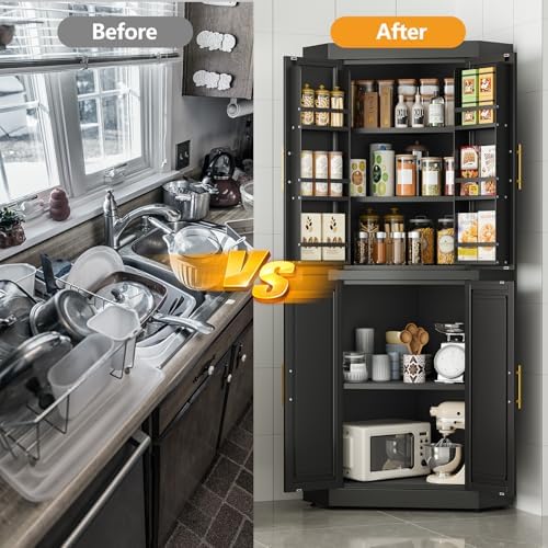 GAIOUS 63" Metal Corner Kitchen Pantry Cabinet, Food Storage Cupboard Black - Image 6