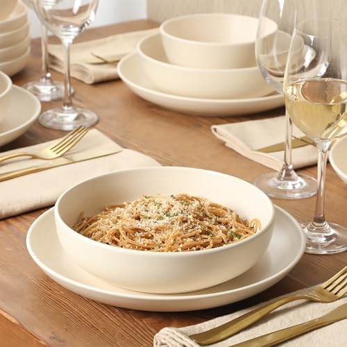 Gibson Elite Leeds Court Plates and Bowls Sets, 16-Piece Stoneware Dinnerware Sets, Cream White, Round Speckle Reactive Glaze Dish Set - Image 5