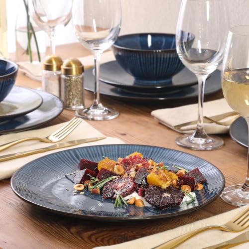 Gibson Elite Midnight Lune Plates and Bowls Sets, 12-Piece Stoneware Dinnerware Sets, Reactive Glaze Dish Set - Blue - Image 7