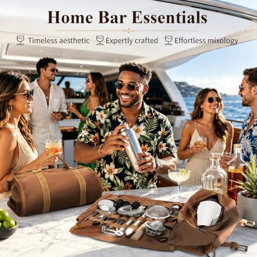 Portable Bartender Kit with Canvas Roll-Up Bag, Complete Cocktail Shaker Set & Stainless Steel Bar Tools for Home Bar, Camping, Parties and Travel - Image 3