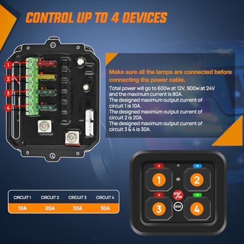 Nilight 4 Gang Switch Panel RGB 12V 24V Circuit Control Relay System - Image 6