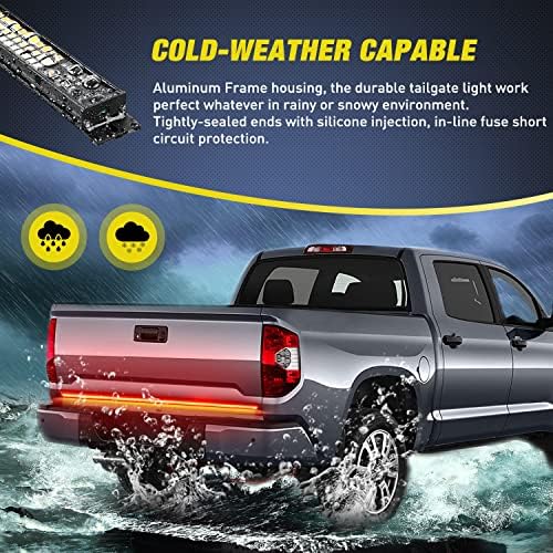 Nilight Truck Tailgate Light Strip 60" Aluminum Frame Triple Row 1200 LED Strip with Red Running Brake Lights White Reverse Light Amber Sequential Turn Signals Strobe Lights，2 Years Warranty - Image 7