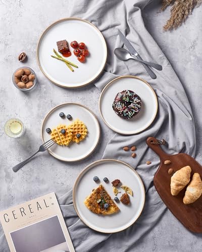 famiware Star Salad Plates for 6, 8 inches Plate Set, Stoneware Dinnerware, Small Dinner Plates for Dessert, Salad, Appetizer, Cappuccino White (Pack of 2) - Image 6