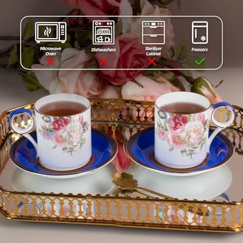 KAMMAK Tea Cups and Saucers Set of 2, Porcelain Coffee Cups, JBE015 - Image 3