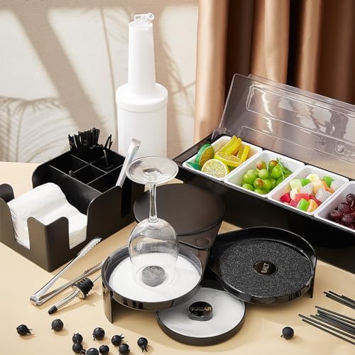Bartending Supplies 5 Compartment Plastic Garnish Tray, 3 Tier Glass Rimmer - Image 4