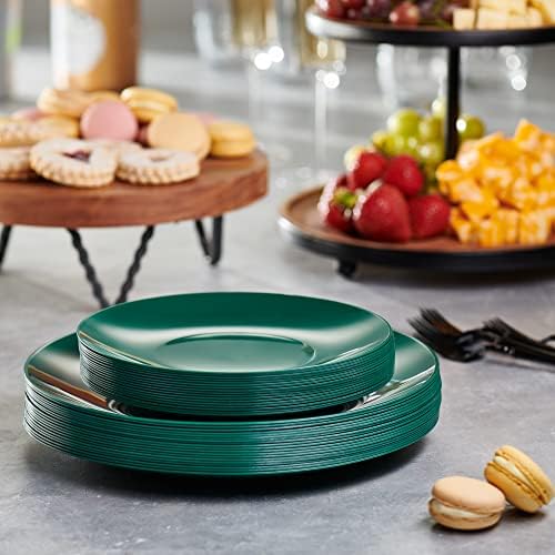 PLASTICPRO 128 Piece Combo Plates Christmass Set includes 64-7'' inch Plates & 64-10'' inch Plates Green Plastic Party Plates Christmass theme heavyweight Elegant, Disposable, Tableware, Dishes, - Image 4