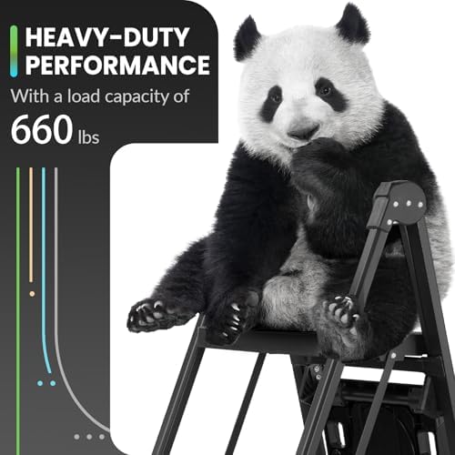 XinSunho 5 Step Ladder, Heavy Duty Steel with Foldable Handrail & Tool Tray - Image 4