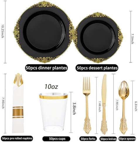 Hioasis 350 Pcs Black Gold Plates for Graduation - Image 2