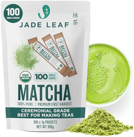 Jade Leaf Organic Ceremonial Grade Matcha Powder, 100 Green Tea Packets by JadeLeafMatcha