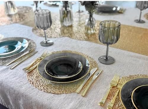 " OCCASIONS " 120 Plates Pack,(60 Guests) Premium Wedding Party Disposable Plastic Plates Set -60 x 10'' Dinner + 60 x 7'' Salad/Dessert (Belize in Smoke Gray & Gold) - Image 5