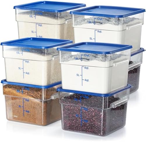 CURTA 8-Pack 12 Qt NSF Clear Polycarbonate Food Storage Containers with Blue Lids - Square, Commercial-Grade, Freezer & Dishwasher Safe, Stackable by CURTA