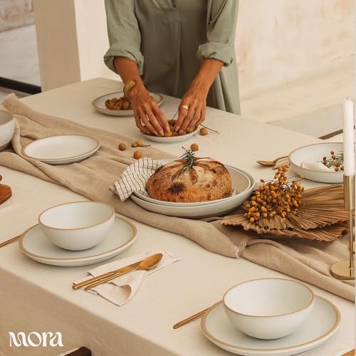 MORA Jumbo and Large Serving Dishes Set of 2, 13 inch and 12 inch Ceramic Pottery Oval Platters - Microwave, Oven and Dishwasher Safe - Oat - Image 7