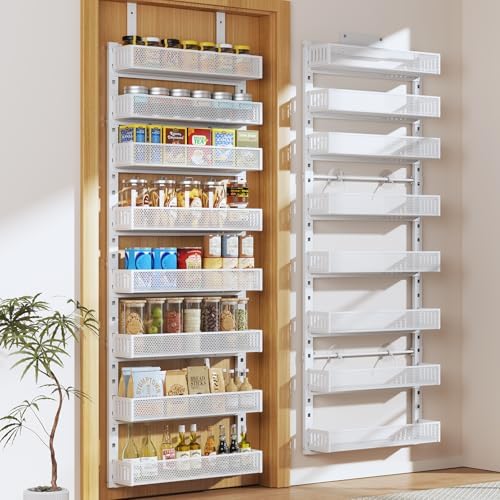 Pantry Door Organizers and Storage,8-Tier Large Wide Metal Heavy-Duty Frame Over the Door Spice Rack, 2 in 1 Wall-Mounted or Hanging shelf for Kitchen, Bathroom, Laundry Room, Bedroom, Closet &Nursery by DAOTENGQL