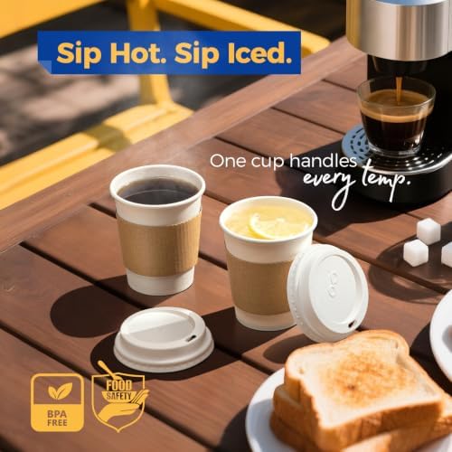 Fit Meal Prep 50 Pack 10 oz Disposable Coffee Cups with Lids, Sleeves, Leak-Proof To Go Coffee Cups with Lids, Durable Hot Paper Cups for Home, Office, Party, Business - Image 4