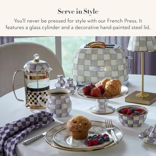MACKENZIE-CHILDS Coffee French Press, Purple-and-White Violet Check - Image 2