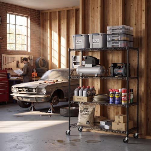 IZEUK Rolling Shelves for Garage Storage, Heavy Duty Wire Shelving Unit - Image 2