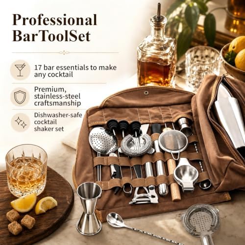 Portable Bartender Kit with Canvas Roll-Up Bag, Complete Cocktail Shaker Set & Stainless Steel Bar Tools for Home Bar, Camping, Parties and Travel - Image 6