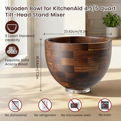 Wood Mixing Bowl Compatible with KitchenAid 4.5 & 5 Qt Tilt-Head - Image 3