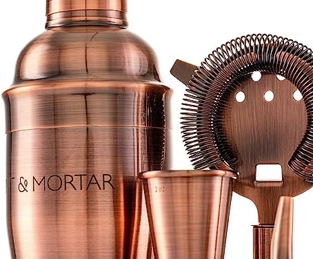 Mint & Mortar Cocktail Shaker Set – 7-Piece Stainless Steel Bartender Kit with Premium Bamboo Stand for Home Bartending - All-in-One Mixology Set for Beginners & Pros (Brushed Copper) - Image 6