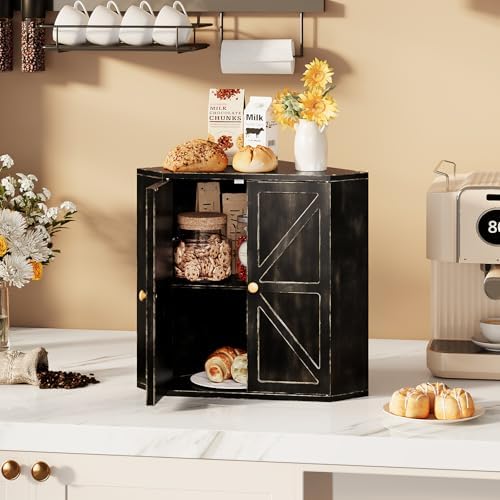 Trironsun Corner Bread Box for Kitchen Counter Double Layer Bamboo Bread Storage Container Large Capacity Bread Storage Bin Farmhouse Breadbox Organizer (Antique Black) - Image 6