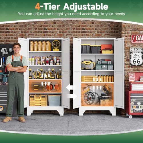 Letaya 72" H Metal Garage Storage Cabinets,White Tall Kitchen Pantry - Image 6