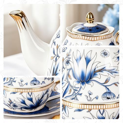 KAMMAK Tea for One Set, Ceramic Teapot, Bone China Tea Set, Cup and Saucer - Image 4