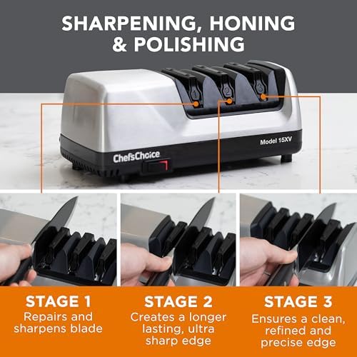 Chef’sChoice 15XV EdgeSelect Professional Electric Knife Sharpener with 100-Percent Diamond Abrasives and Precision Angle Guides for Straight Edge and Serrated Knives, 3-Stage, Gray - Image 6